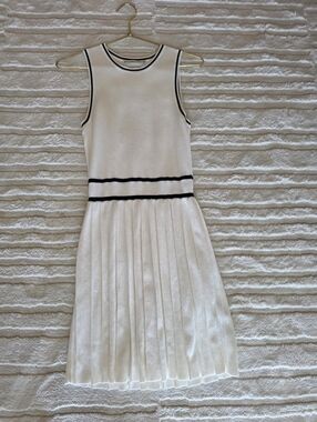 Abercrombie & Fitch White Sleeveless Knit Dress with Black Stripes